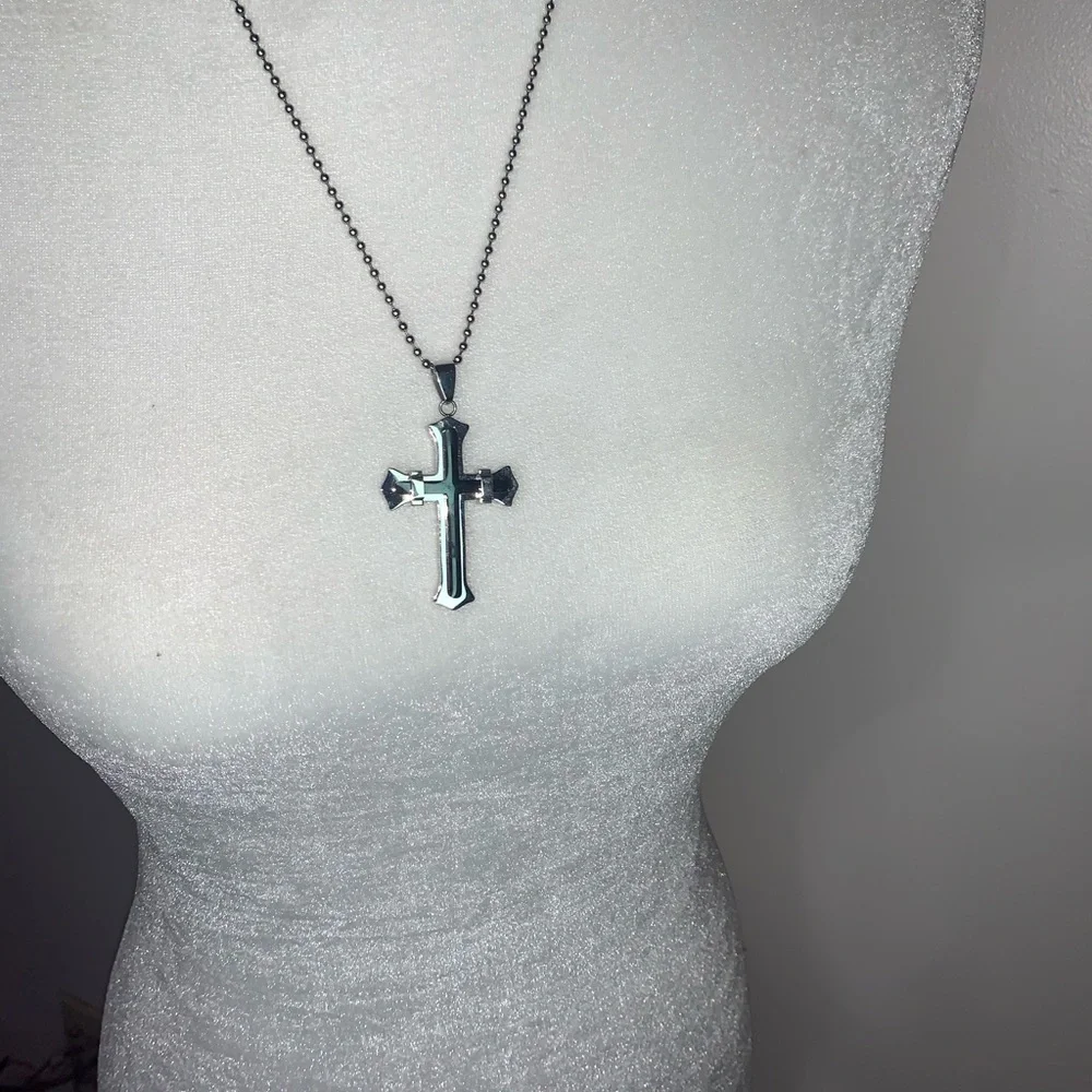 Stainless Steel Two-Tone Cross Pendant Necklace